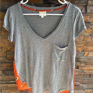 Casual Gray and Orange Anthropologie V-Neck Tee